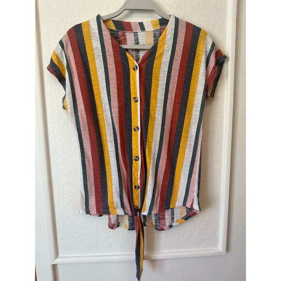 Bobbie Brooks Stripped Button Up Tie-Front Top Size S - Picture 1 of 3